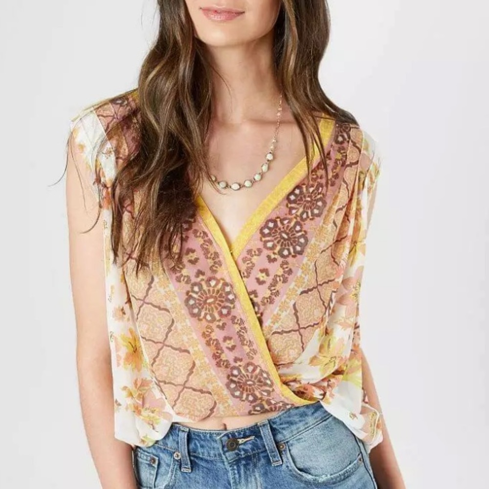 Free People Havana Mesh Floral Draped Muscle Tank